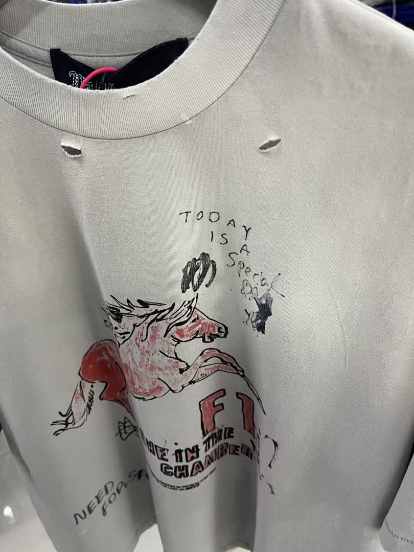 Play Hollywood F1 Horse Doodle Print Distressed Cropped Tee