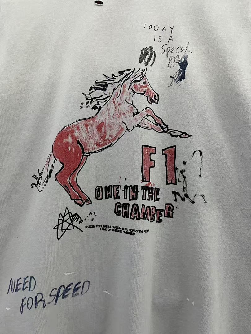 Play Hollywood F1 Horse Doodle Print Distressed Cropped Tee