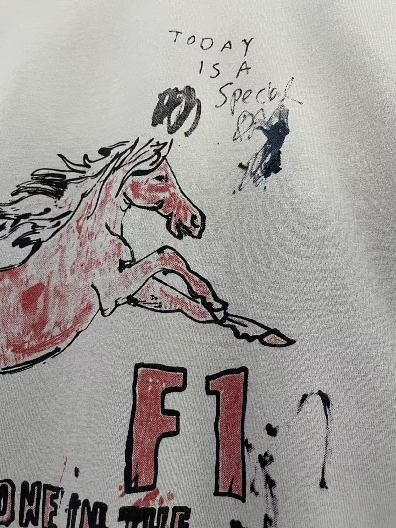 Play Hollywood F1 Horse Doodle Print Distressed Cropped Tee