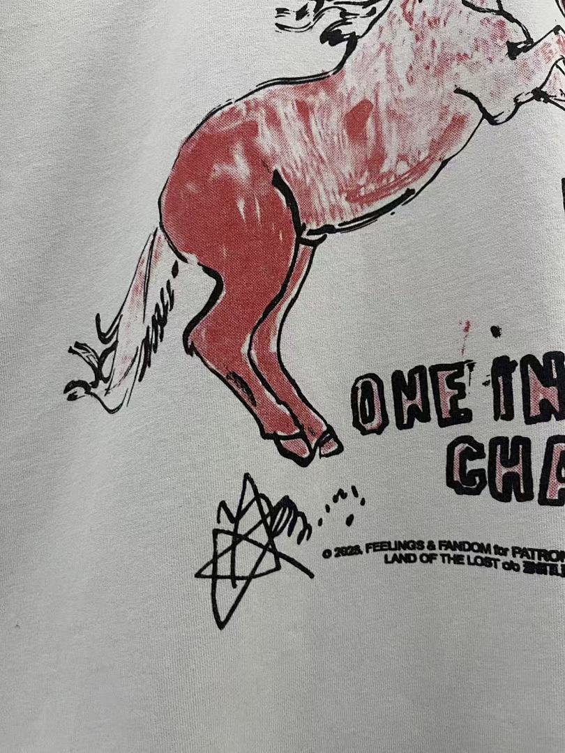 Play Hollywood F1 Horse Doodle Print Distressed Cropped Tee