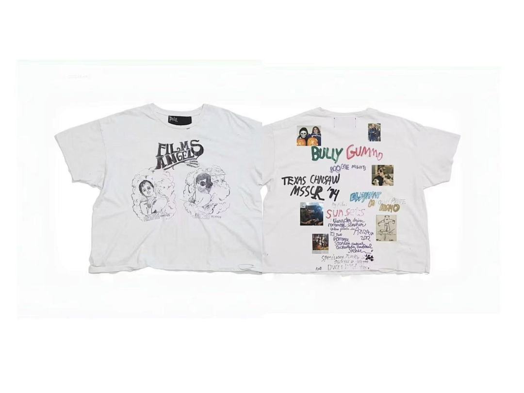 Play Hollywood Films Angels Movie Collage Double‑Print Distressed Cropped Tee