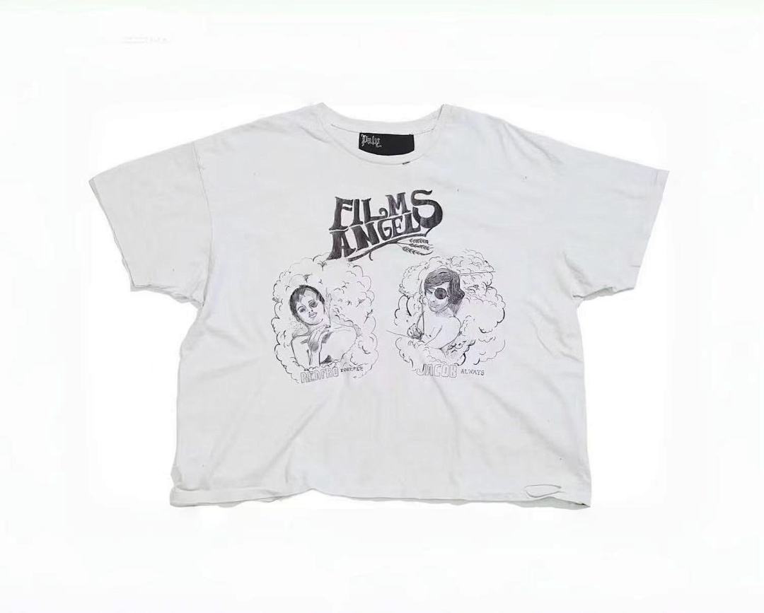 Play Hollywood Films Angels Movie Collage Double‑Print Distressed Cropped Tee