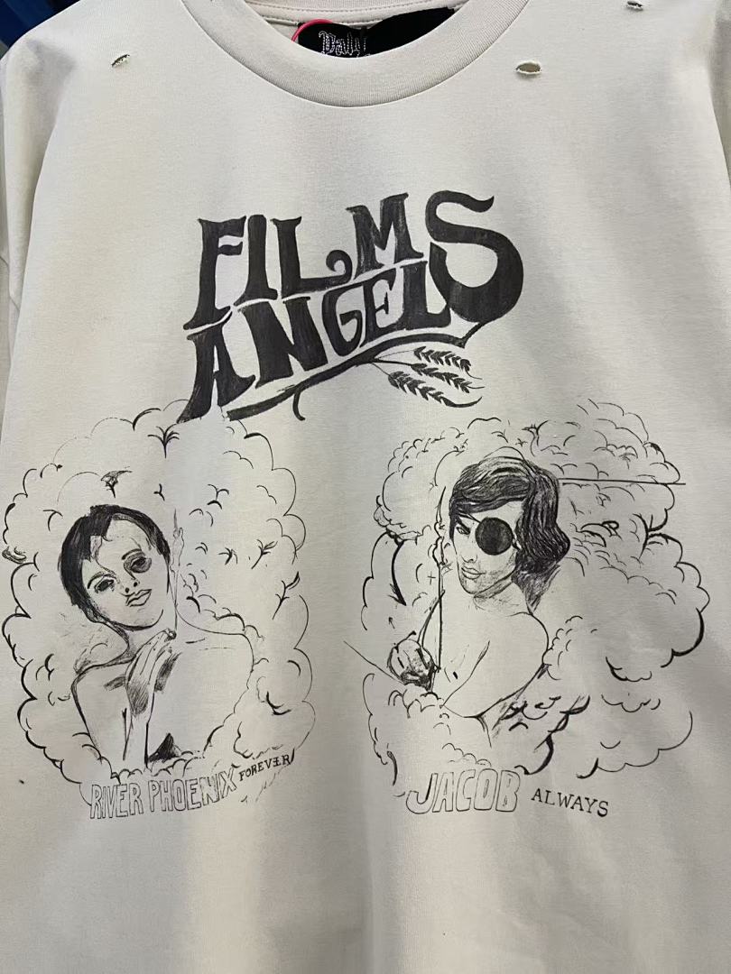 Play Hollywood Films Angels Movie Collage Double‑Print Distressed Cropped Tee