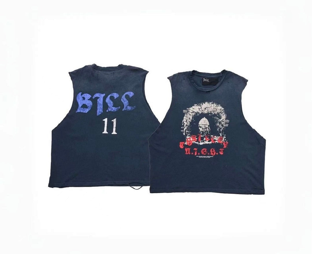 Play Hollywood BTL 11 Skull Graphic Double‑Sided Distressed Tank Top