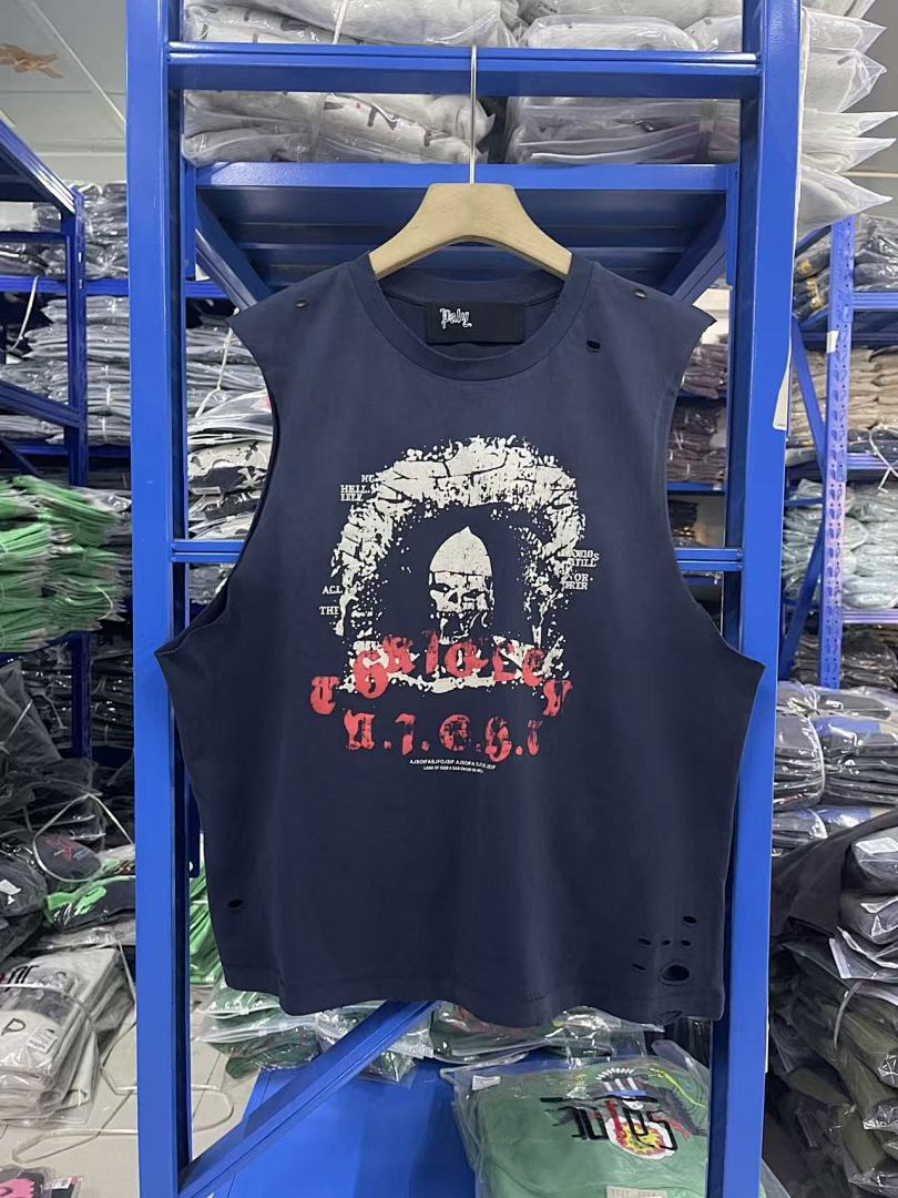Play Hollywood BTL 11 Skull Graphic Double‑Sided Distressed Tank Top