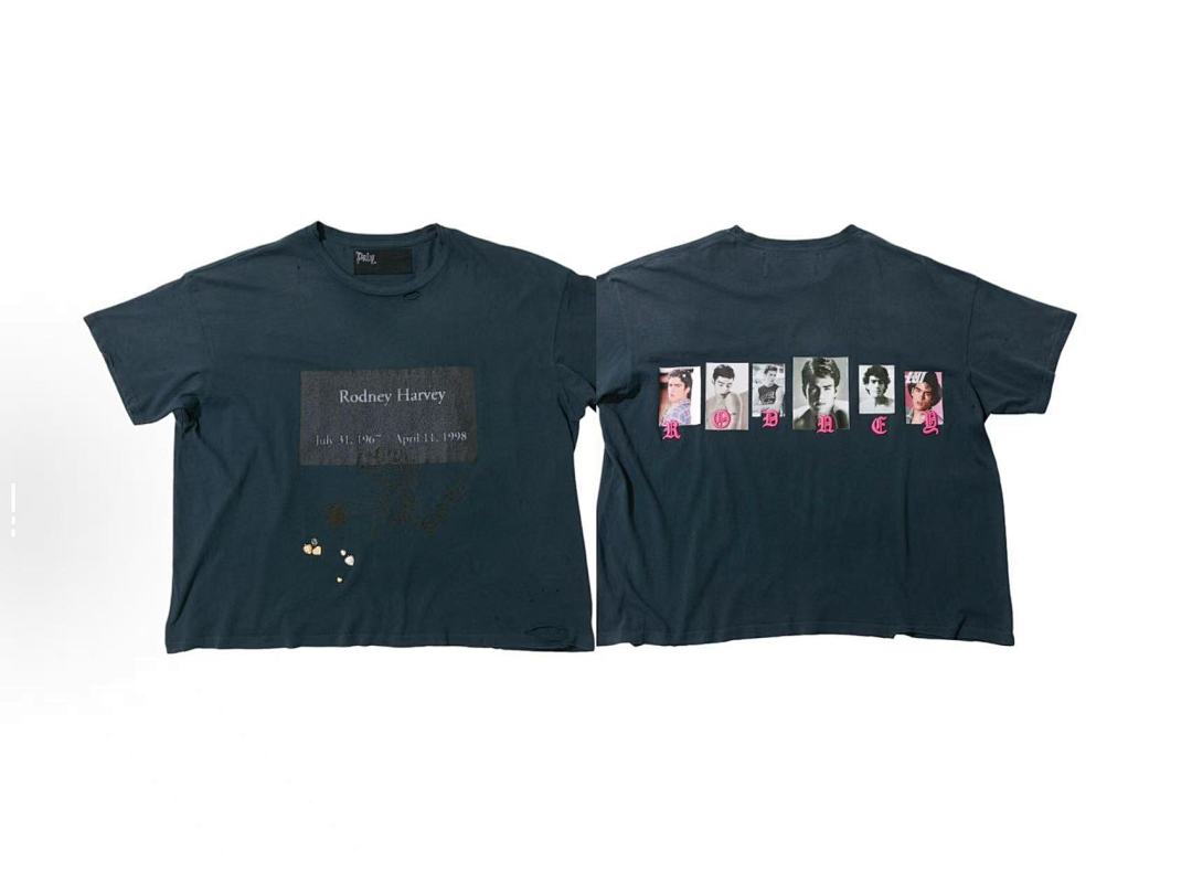 Play Hollywood Rodney Harvey Memorial Portrait Print Distressed Cropped Tee