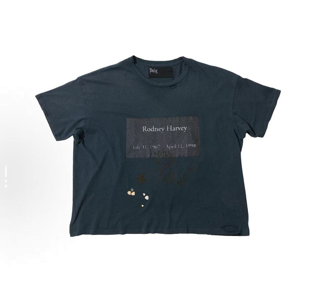 Play Hollywood Rodney Harvey Memorial Portrait Print Distressed Cropped Tee