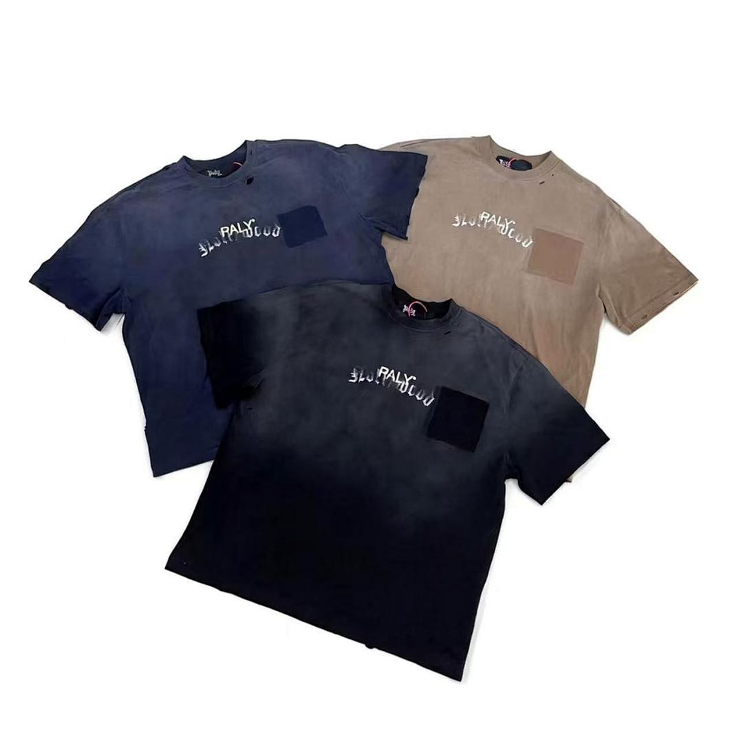 Play Hollywood Gradient Tie‑Dye Letter Patch Pocket Vintage Tee