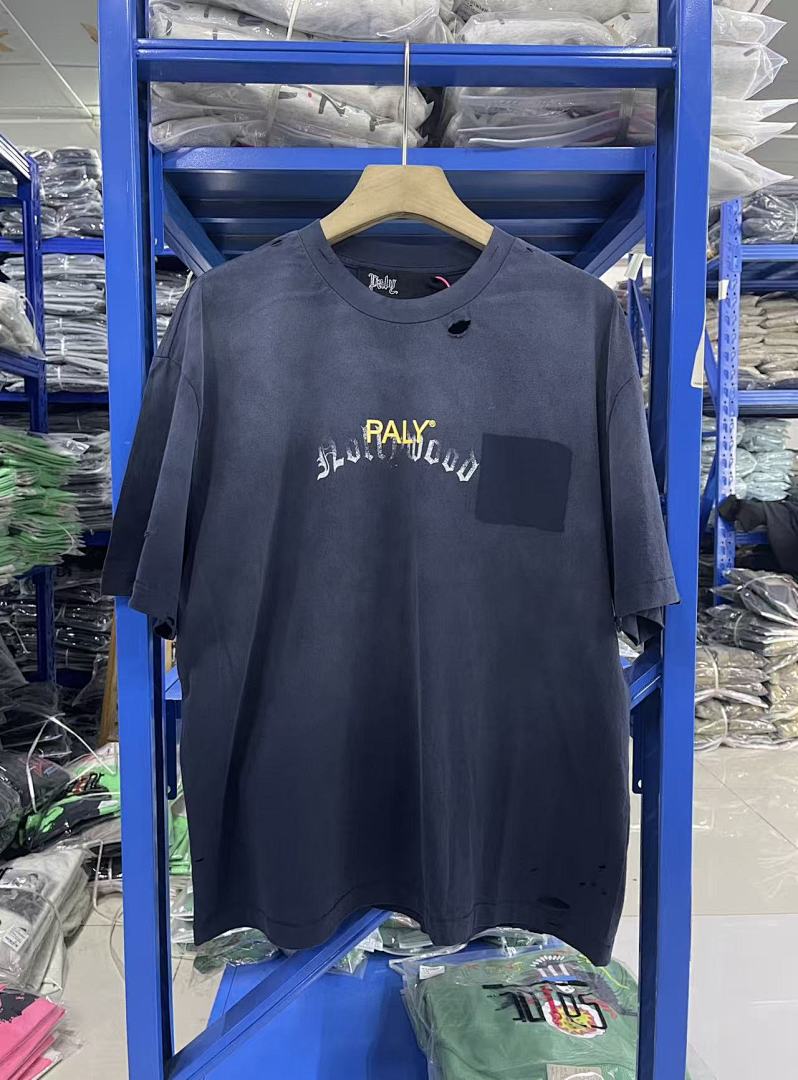 Play Hollywood Gradient Tie‑Dye Letter Patch Pocket Vintage Tee