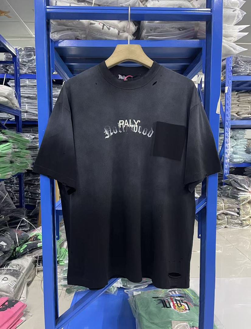 Play Hollywood Gradient Tie‑Dye Letter Patch Pocket Vintage Tee