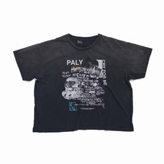 Play Hollywood Paly Cry For Me Skull Collage Print Distressed Cropped Tee