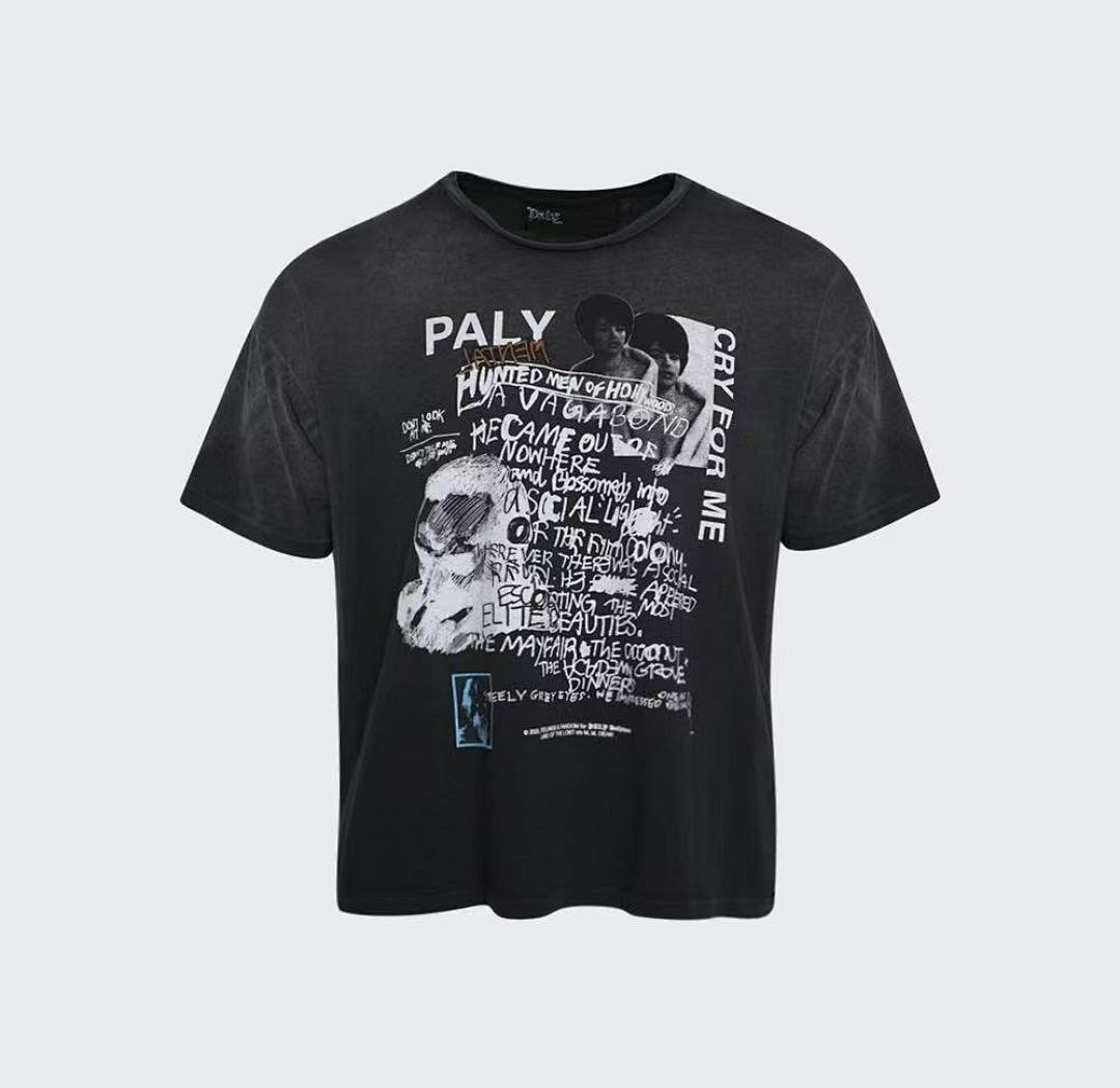 Play Hollywood Paly Cry For Me Skull Collage Print Distressed Cropped Tee