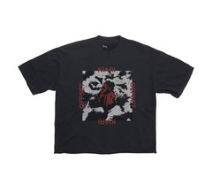 Play Hollywood KIARI OFFSET Portrait Print Distressed Cropped Tee
