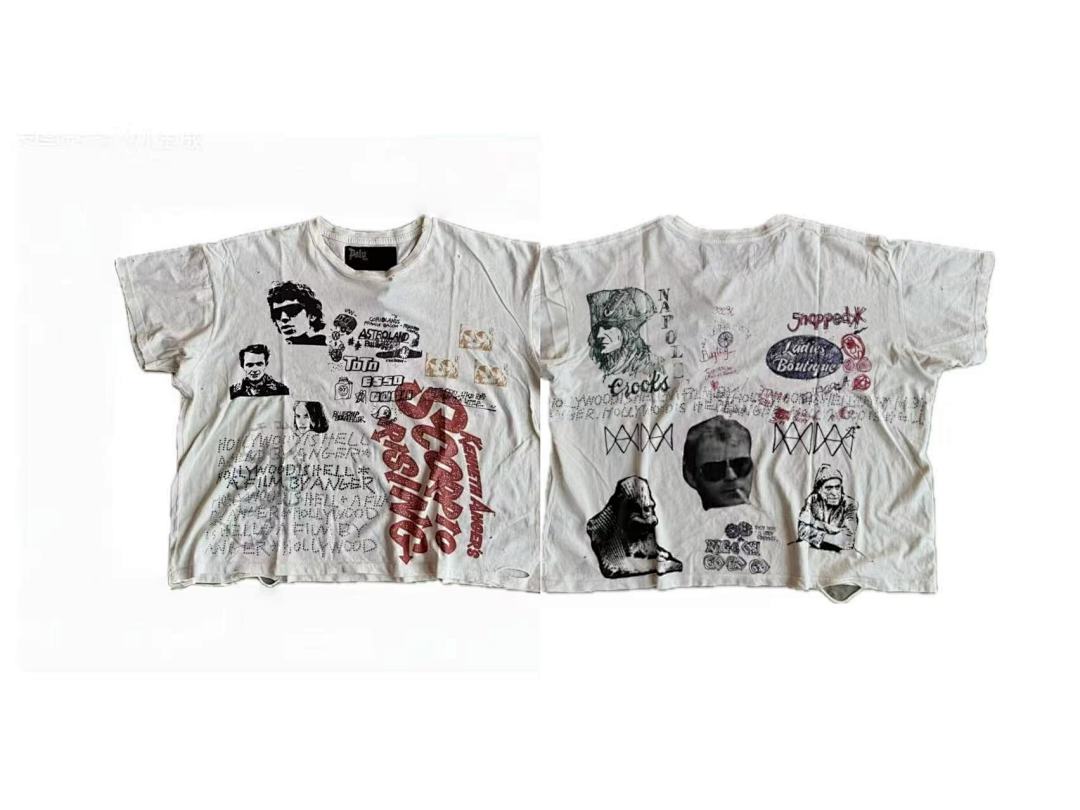 Play Hollywood Scorpio Rising Collage Print Distressed Cropped Tee