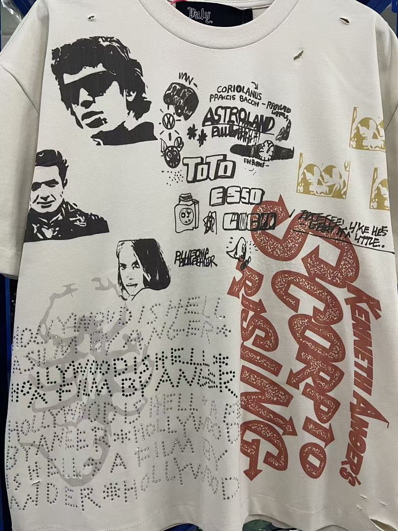 Play Hollywood Scorpio Rising Collage Print Distressed Cropped Tee