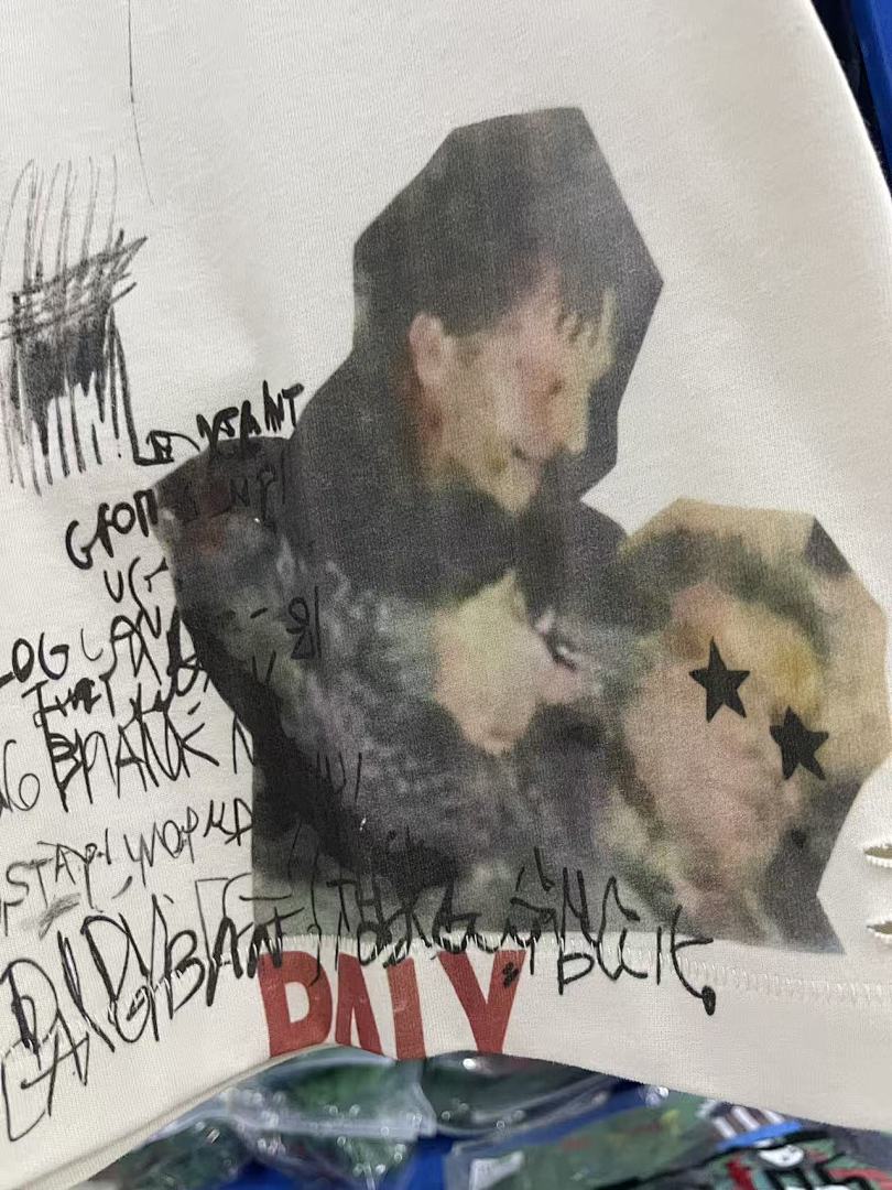 Play Hollywood Hand‑Doodle Portrait Collage Print Distressed Cropped Tee