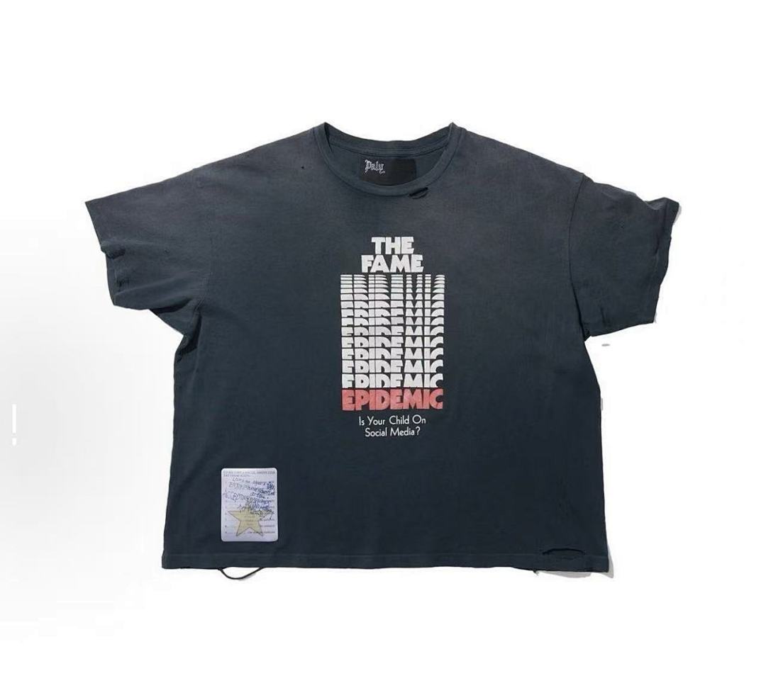 Play Hollywood The Fame Epidemic Slogan‑Print Distressed Cropped Tee