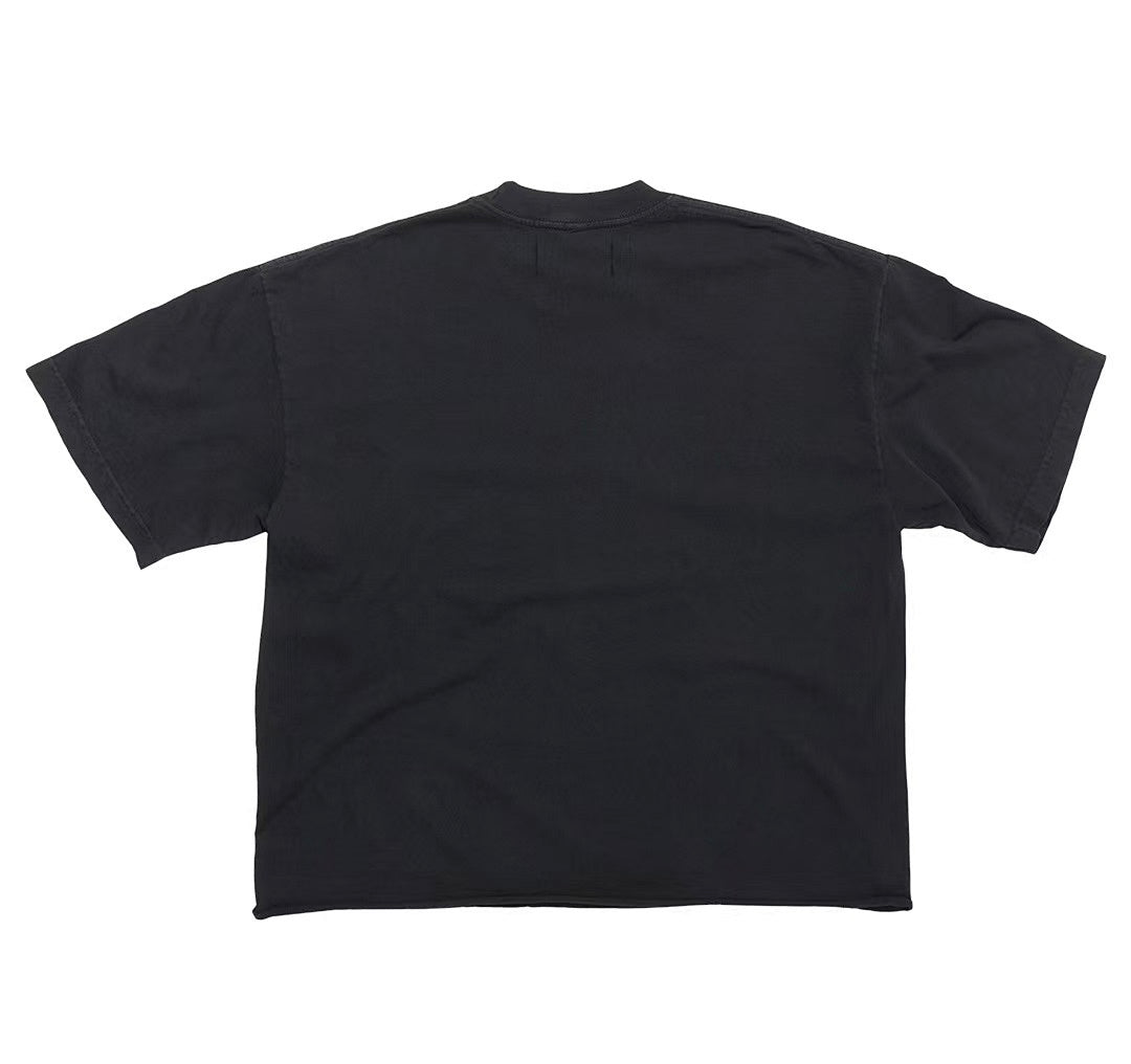 Play Hollywood Kiari Dark Skull Chapel Print Distressed Cropped Tee