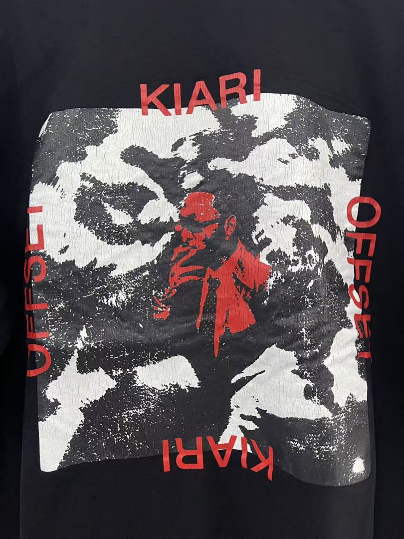 Play Hollywood KIARI OFFSET Portrait Print Distressed Cropped Tee