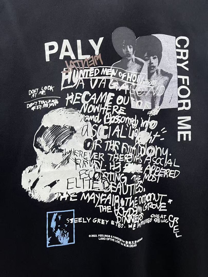 Play Hollywood Paly Cry For Me Skull Collage Print Distressed Cropped Tee