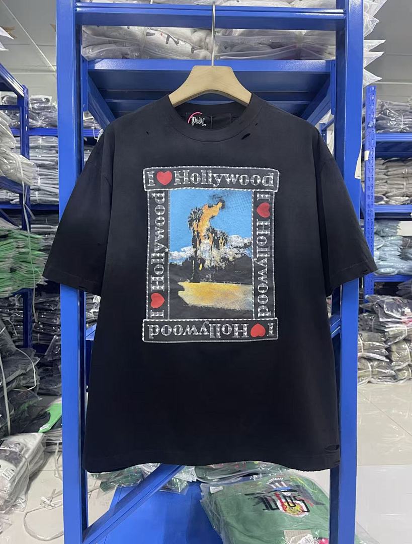 Play Hollywood Hollywood‑Is‑Hell Cross Double‑Print Distressed Cropped Tee