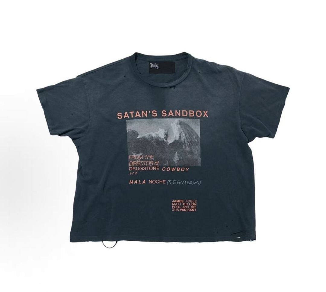 Play Hollywood Satan's Sandbox Movie‑Print Distressed Cropped Tee