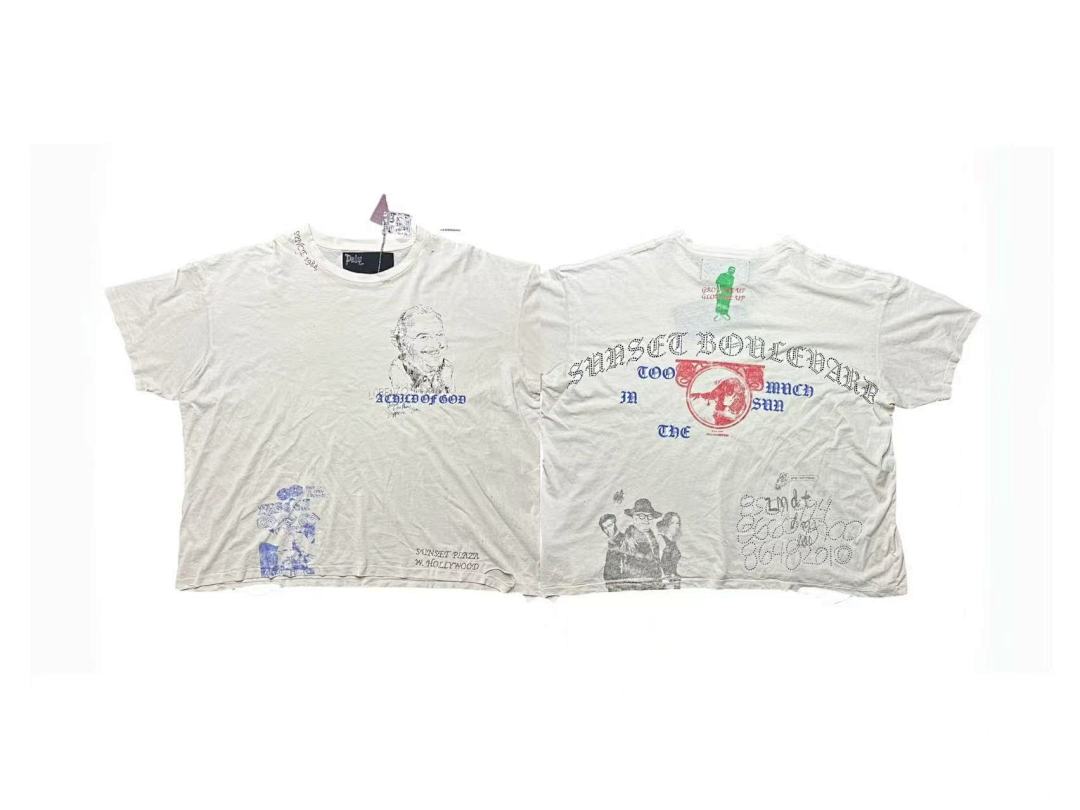 Play Hollywood Sunset Boulevard Double‑Print Distressed Cropped Tee