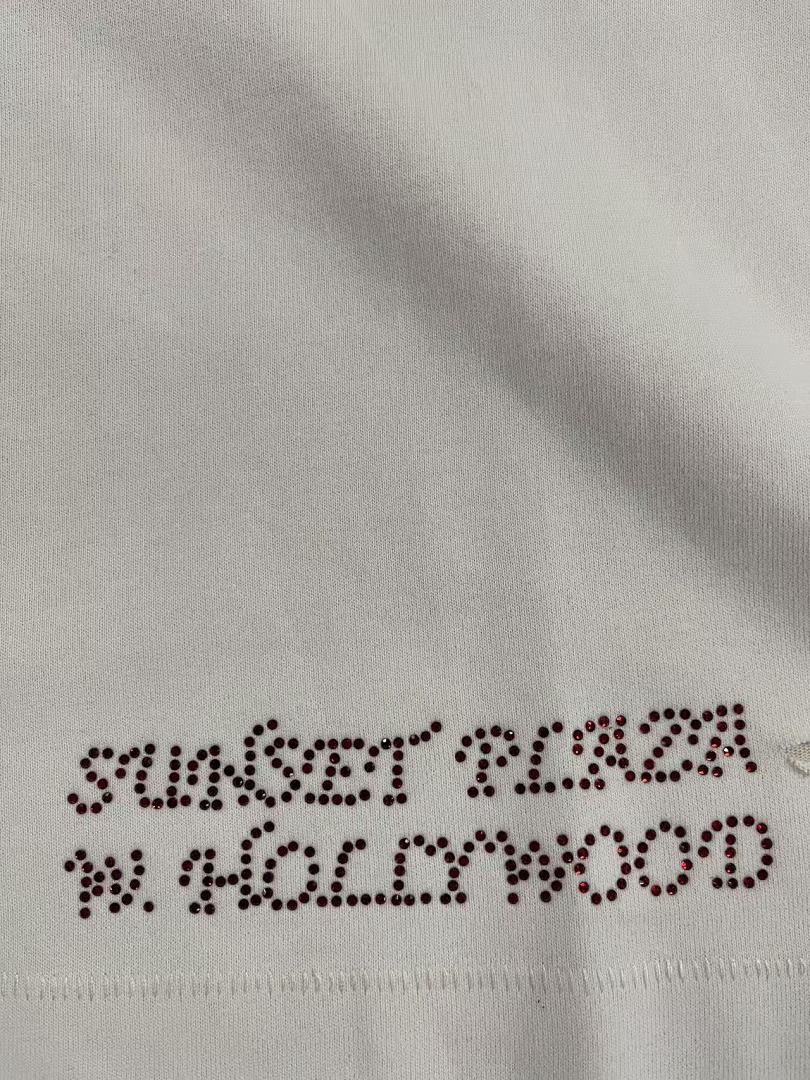 Play Hollywood Sunset Boulevard Double‑Print Distressed Cropped Tee