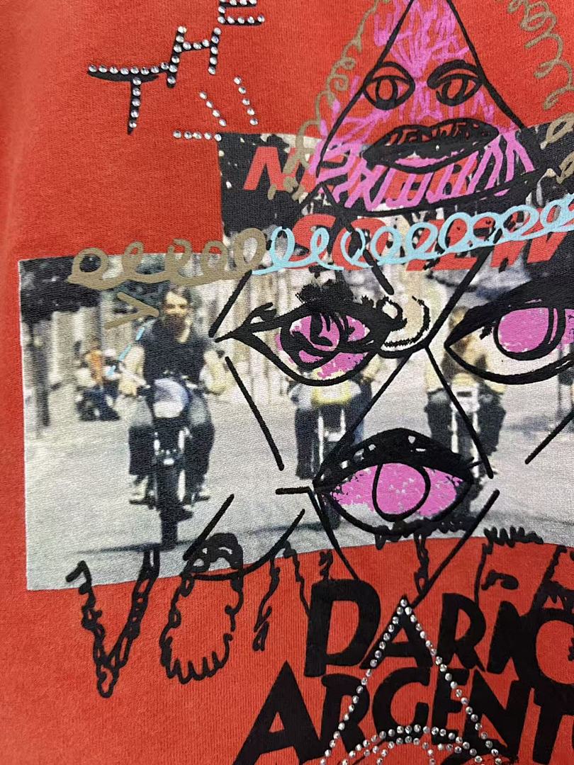 Play Hollywood Dario Argento Eye Collage Doodle Distressed Cropped Tee