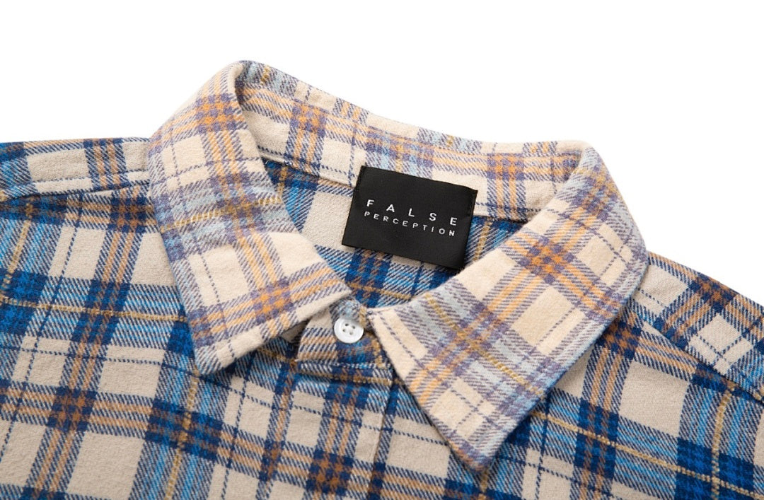 Street Ace False Perception Tongue Print Distressed‑Hem Plaid Shirt