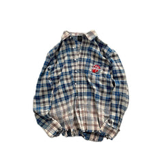 Street Ace False Perception Tongue Print Distressed‑Hem Plaid Shirt
