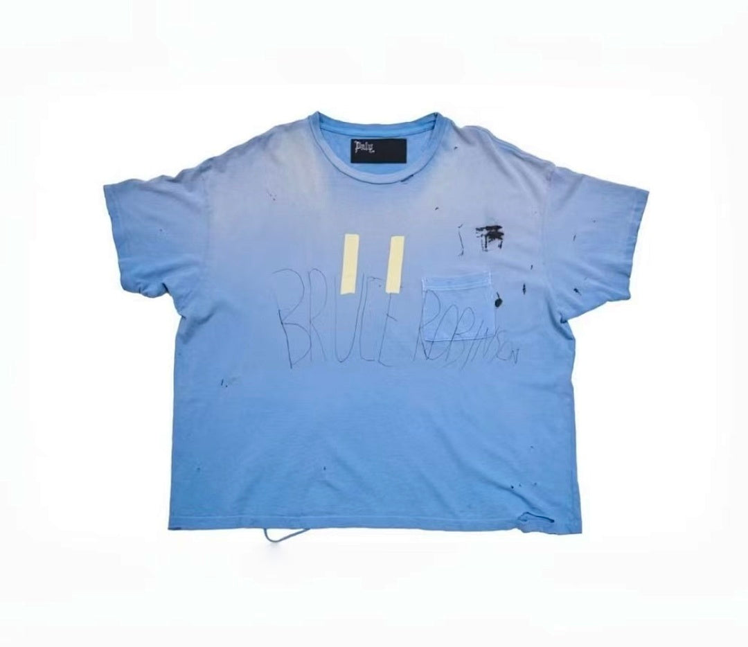 Play Hollywood Bruce Robinson Tape Print Distressed Cropped Tee