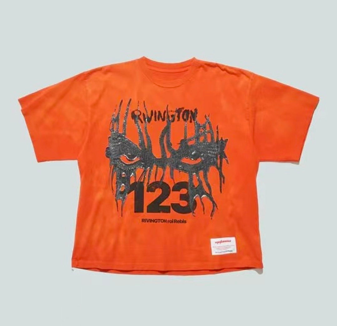 RRR123 Rivington Drip‑Eye 123 Oversized Orange Graphic Short‑Sleeve Tee