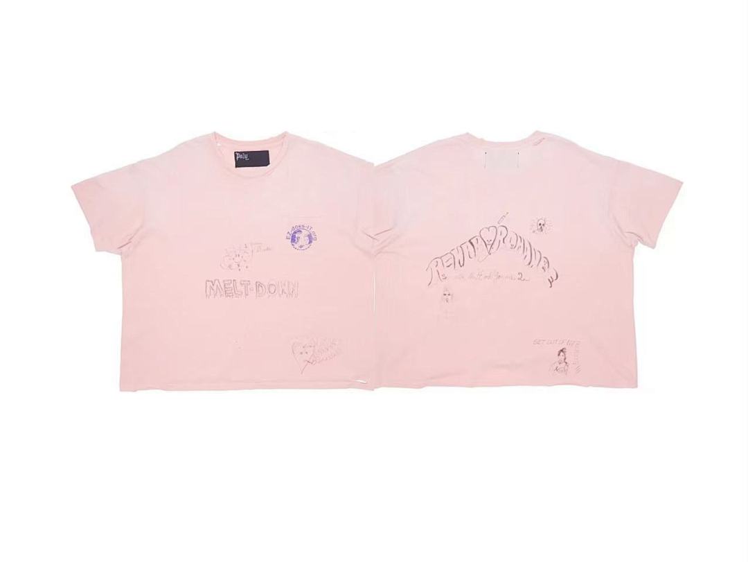 Play Hollywood Tooth Doodle Print Pink Distressed Cropped Tee