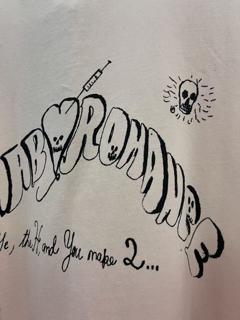 Play Hollywood Tooth Doodle Print Pink Distressed Cropped Tee