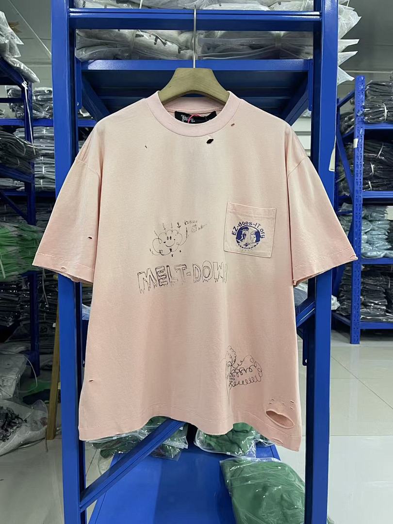 Play Hollywood Tooth Doodle Print Pink Distressed Cropped Tee