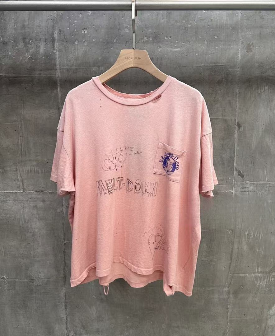 Play Hollywood Tooth Doodle Print Pink Distressed Cropped Tee