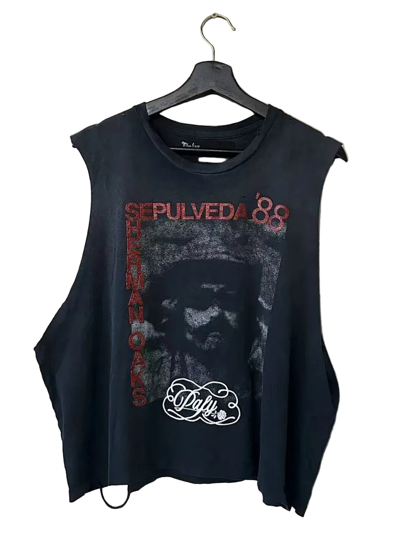 Play Hollywood Sepulveda Print Distressed Cut‑Off Tank Top