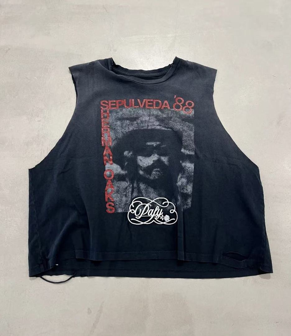 Play Hollywood Sepulveda Print Distressed Cut‑Off Tank Top