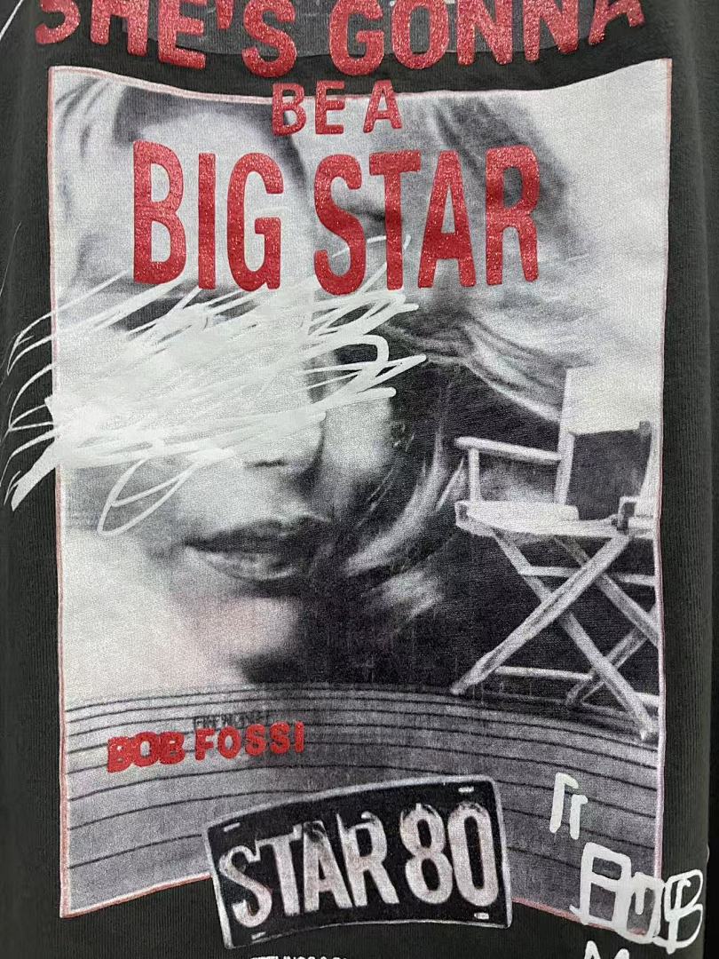 Play Hollywood Big‑Star Collage Print Distressed Cropped Tee