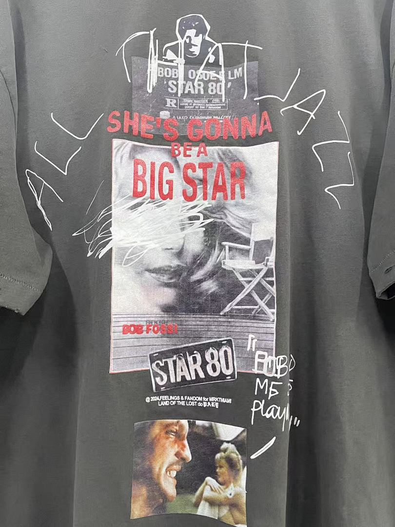 Play Hollywood Big‑Star Collage Print Distressed Cropped Tee