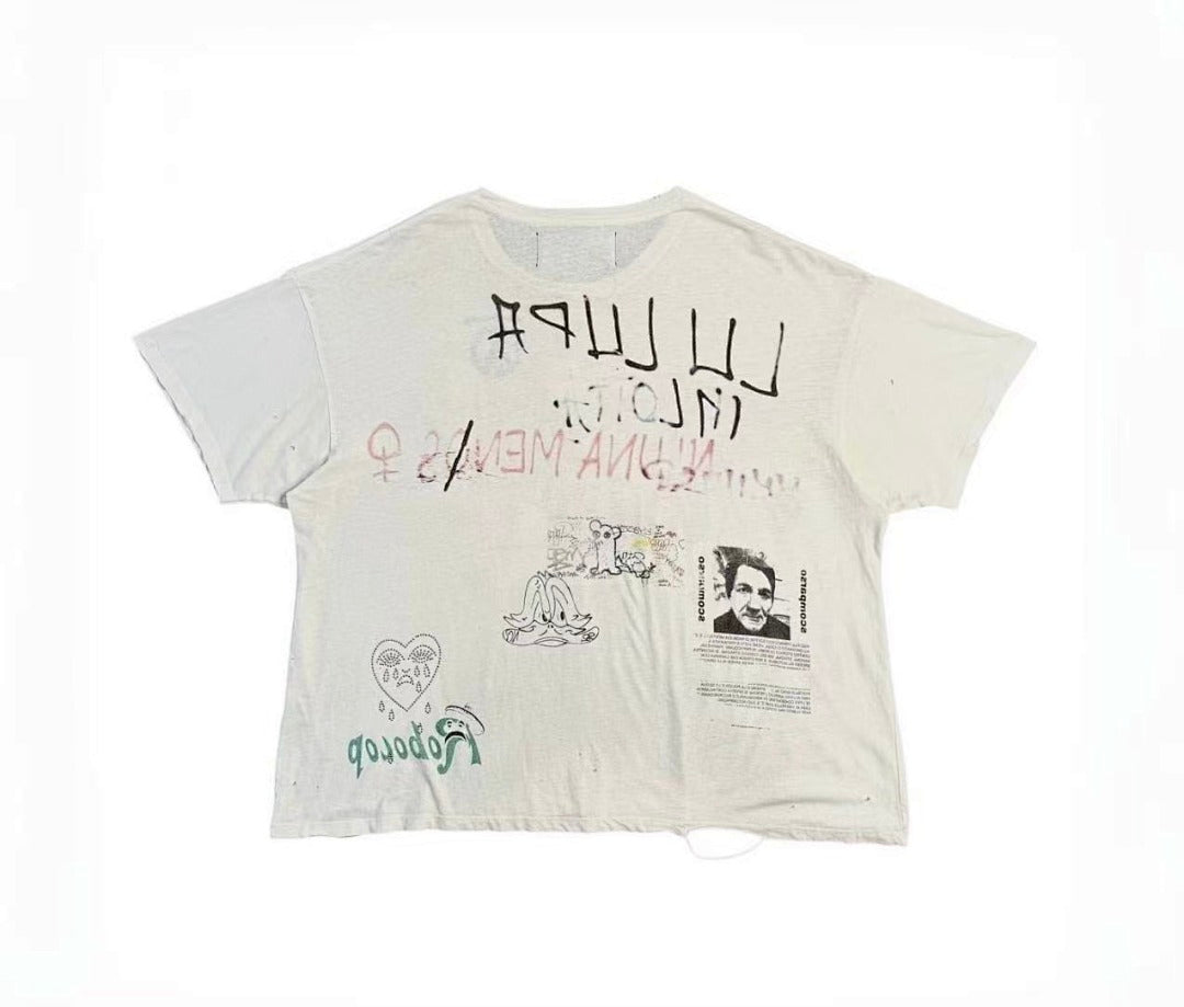 Play‑Hollywood Double‑Sided Collage Print Distressed Tee