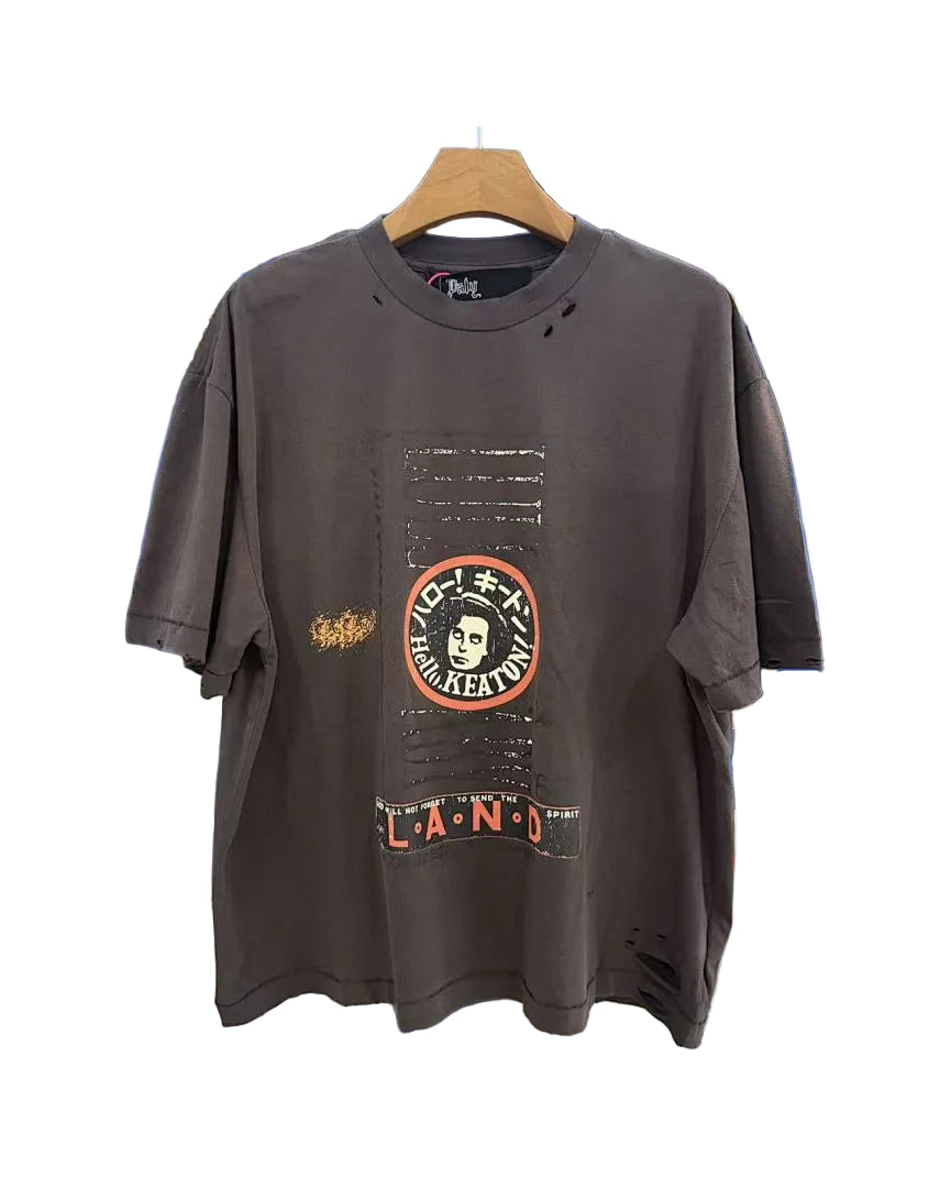 Play Hollywood Keaton Circle Print Distressed Cropped Tee