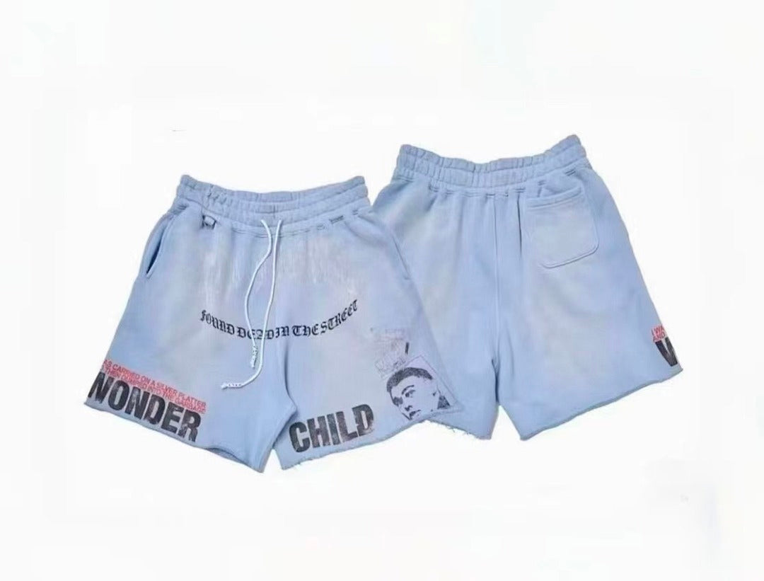 Play Hollywood Washed‑Blue Frayed Sweat Shorts