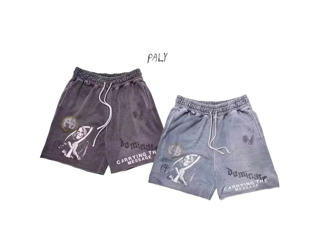 Play Hollywood Dominate Reaper Print Washed Frayed Sweat Shorts