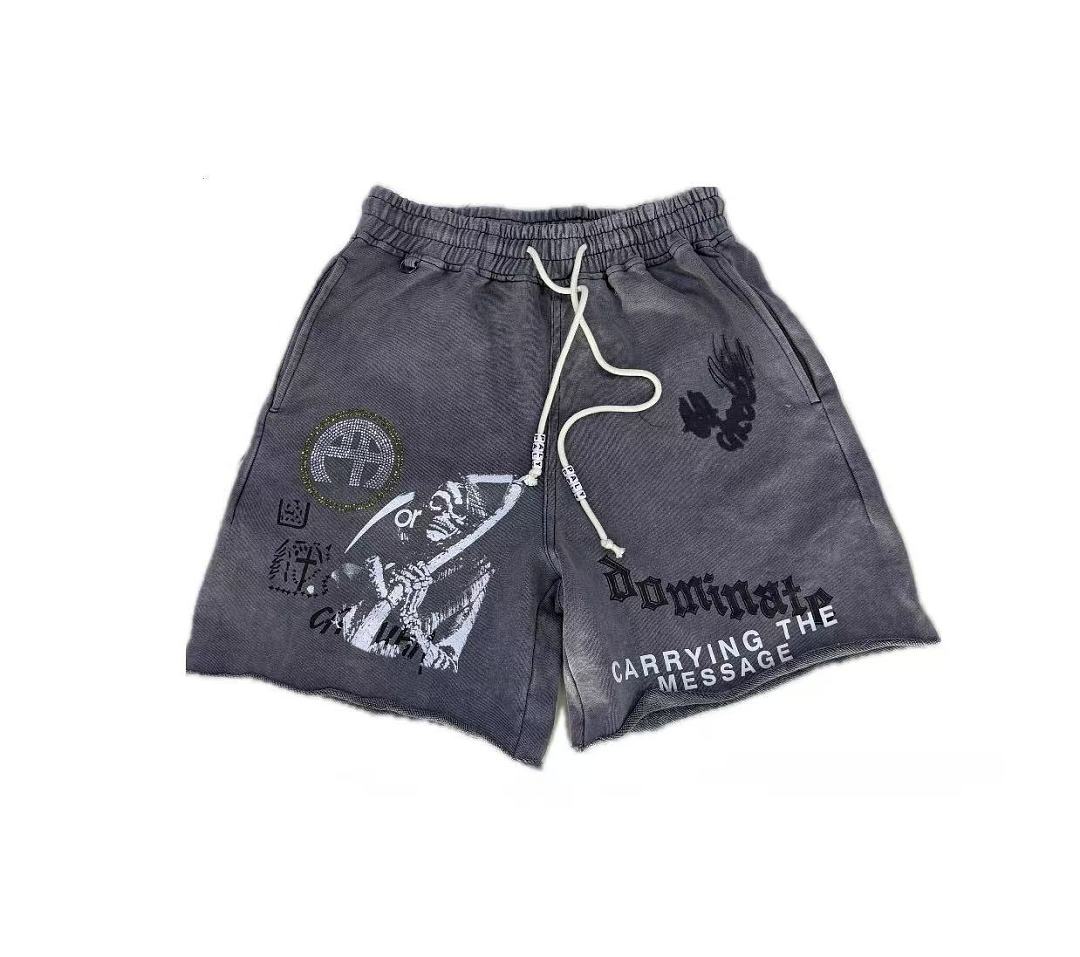 Play Hollywood Dominate Reaper Print Washed Frayed Sweat Shorts