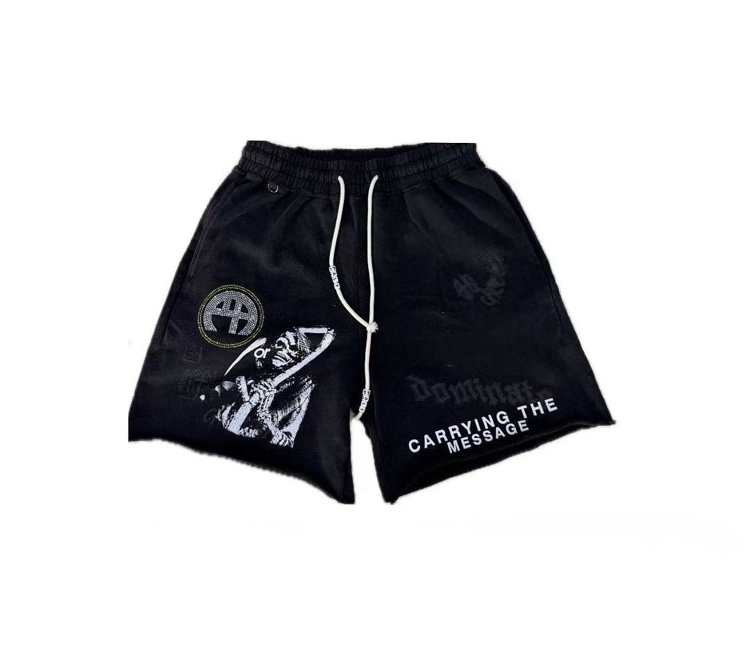 Play Hollywood Dominate Reaper Print Washed Frayed Sweat Shorts
