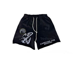 Play Hollywood Dominate Reaper Print Washed Frayed Sweat Shorts
