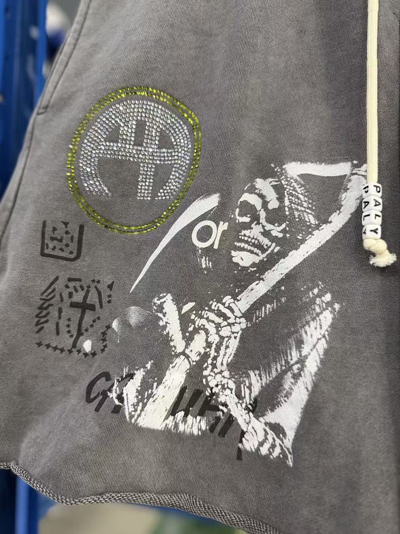 Play Hollywood Dominate Reaper Print Washed Frayed Sweat Shorts