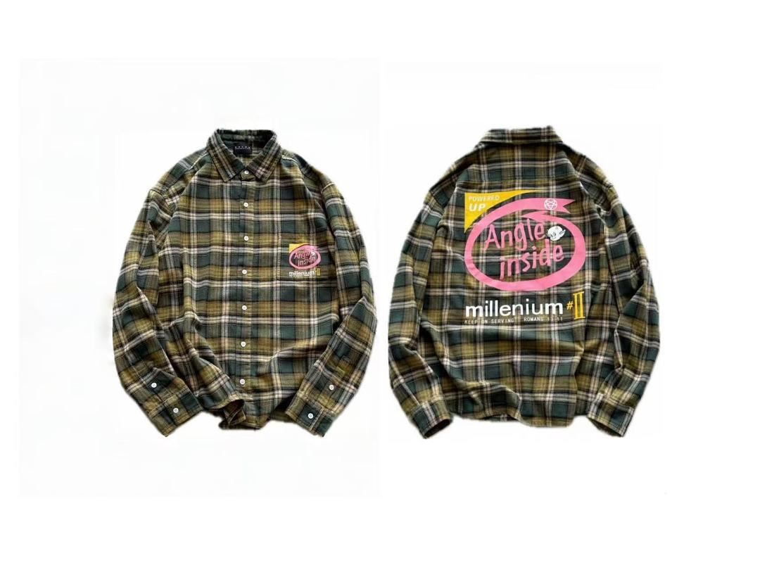 Street Ace Angle Inside Graphic Print Vintage Green Plaid Shirt